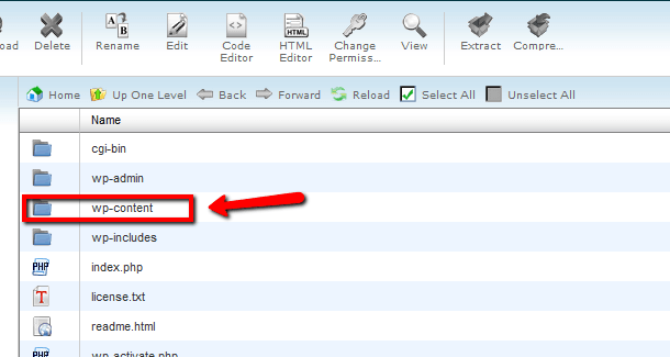 Langkah 2: cari folder instalasi WordPress Anda, dan lalu double-click pada folder wp-content
