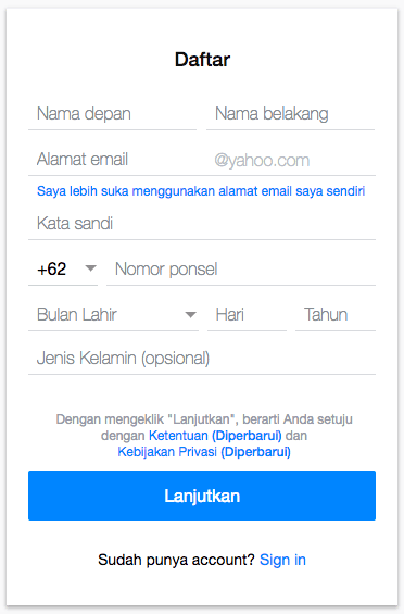 Indonesia pendaftaran yahoo Cara Daftar