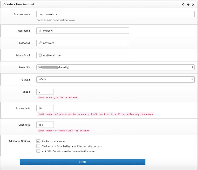 new account cwp centos