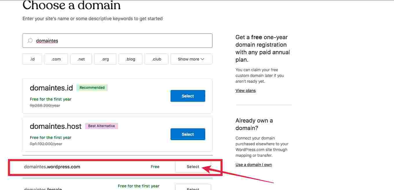Cara buat blog di WordPress - buat domain