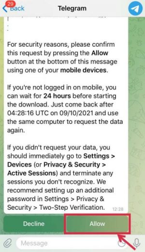 backup data telegram - klik allow 