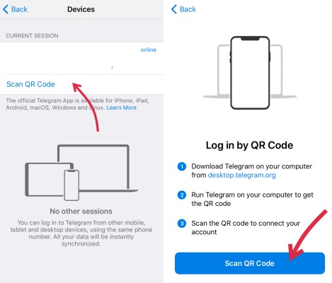 cara backup data telegram - scan QR
